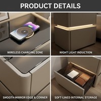 Table de chevet intelligente miroir avec 2 tiroirs, charge sans fil, éclairage LED, moderne, multifonctionnelle, écologique, en MDF, pour appartement, chambre à coucher