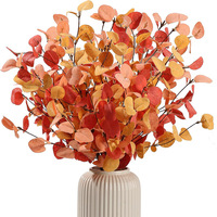 Feuilles d'eucalyptus d'automne en soie, fleurs artificielles faites à la main, fausses plantes, décoration murale pour la maison, arrière-plans pour photographie de mariage, couleur automne