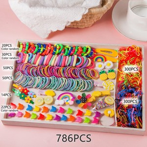 680 pièces/ensemble d'accessoires pour cheveux pour filles, mignons et colorés, en nylon élastique, comprenant des élastiques, des pinces et des clips, pour bébés filles - Product Image 4