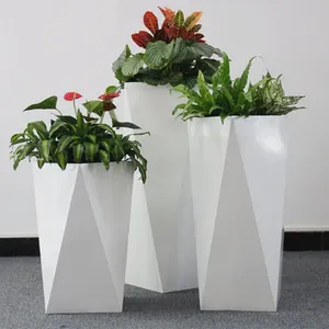 Garden Hotel shopping mall Corner Steel flower pot stand white fiberglass flower pot