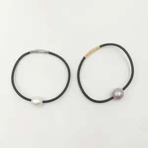 100% nature Freshwater Pearl leather Bracelet, High quality stainless steel,11-13 MM keshi baroque pearl