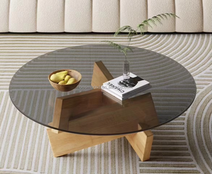 Mesa de Centro Moderna para Sala de Estar, de Vidrio, Color Roble, Forma Triangular, Fácil de Armar, Mesa de Café - Product Image 2