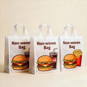 Sac non tissé imprimé Burger Beverage, pour la livraison de restauration rapide, les courses quotidiennes, les restaurants, usage personnel, design charmant, sac non tissé - Product Image 1