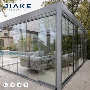 Pérgola de Aluminio Jiake con Puerta Corredera de Vidrio y Techo de Láminas Motorizadas para Jardín, Patio, Villa, CE SGS OEM/ODM, Fábrica Mayorista - Product Image 1