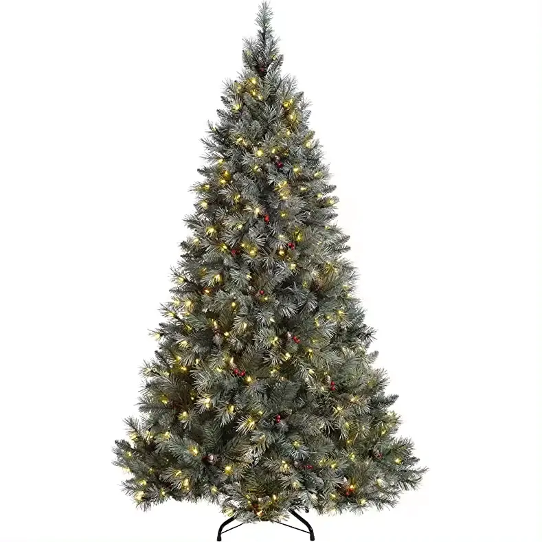 2024 оптовая продажа, 180 см-210 см, ПВХ, рождественская елка, ягода, со светодиодной подсветкой для дома или торгового центра, металлическая подставка