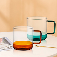 Tasse en verre simple à haute teneur en borosilicate tasses à café et à thé chaudes avec poignée de couture de couleur verres