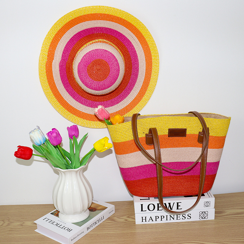 Wholesale Stylish Straw Hats Summer Women All-Match Wood Beach Hats and Bags Zipper Closure Summer Hat