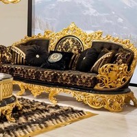 Ensemble de fauteuils d'appoint en cuir minimaliste royal, cadre en bois doré sculpté à la main, luxe pour hôtel et villa de prestige