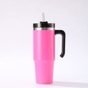 Mug de voyage isotherme sous vide 20oz 30oz avec poignée, couvercle, paille et base antidérapante pour boissons chaudes et froides - Product Image 4