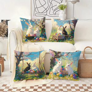 Cuscini decorativi con coniglietto pasquale, uova colorate e scene di foresta primaverile - Product Image 2