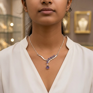 Collier en argent 925 avec améthyste pour femme, bijoux tendance en pierres précieuses avec diamant, perle, quartz, pour mariage et fiançailles, plaqué argent - Product Image 4