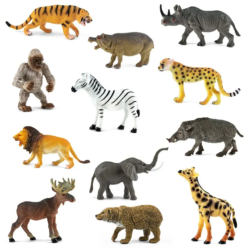 サファリ動物像大型プラスチックアフリカンジャングル動物のおもちゃ象、キリン、ライオン、タイガー、ゴリラ