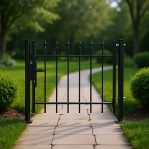 Portail de clôture à pointe de lance 39,4 x 29,5 po, noir thermolaqué, design élégant pour espace extérieur, commande manuelle à bascule - Product Image 2