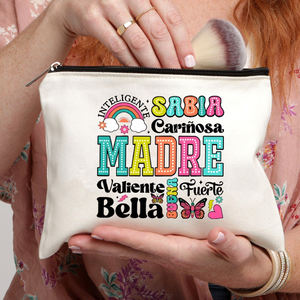 Borsa <span class=keywords><strong>per</strong></span> il Trucco in Tela <span class=keywords><strong>per</strong></span> la Festa della Mamma con Affermazioni in Spagnolo, Astuccio con Cerniera, Organizer Cosmetico da Donna, Regalo <span class=keywords><strong>per</strong></span> la Mamma - Product Image 2