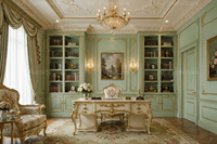 Solution de mobilier de salon vert menthe de luxe, design intérieur classique romantique, plan de projet 3D sur mesure pour toute la maison