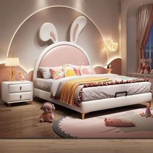 Testiera a Forma di Orecchie di Coniglio per <span class=keywords><strong>Letto</strong></span> Bambini, in Vera Pelle, Antiurto, Morbida, con Contenitore, Sicura, <span class=keywords><strong>Letto</strong></span> <span class=keywords><strong>Singolo</strong></span> per Bambine - Product Image 3