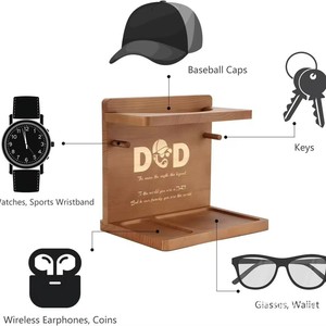 Wooden Hat Storage <b>Rack</b> With Watch And <b>Glasses</b> Holder Desktop Organizer For Cap Key Sunglasses Storage - Product Image 3