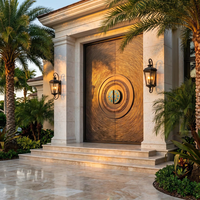 Porte d'entrée de luxe moderne personnalisée en aluminium étanche avec relief 3D et poignée papillon pour hôtel/villa/club-house