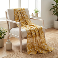 Tissu Imprimé en Ramie 100% Premium 100S, 60 g/m², Ultra Fin et Respirant, Idéal pour Robe d'Été, Motif Feuille de Moutarde, Largeur 55/56 pouces