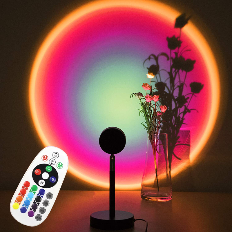 Newish Indoor Lighting 16 colors remote rgb Sunset Lamp Rainbow Projector Atmosphere Standing Lights with remote