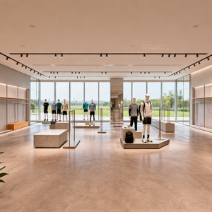 Système de présentoirs et de supports de vêtements sur mesure pour magasin de prêt-à-porter, en MDF et métal, pour vêtements masculins - Product Image 5