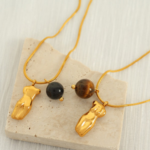 Collar con colgante de animales de estilo europeo, cadena de piedra Natural de acero inoxidable, joyería de fiesta para mujer XL169 - Product Image 2