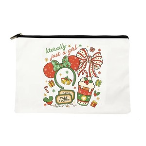 Pochette cosmétique en toile à imprimé oreilles de souris et nœud coquette de Noël, trousse de maquillage et étui à crayons multifonctionnel avec fermeture éclair, cadeau de Noël - Product Image 5