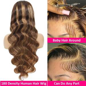 Wholesale 180 Density Highlight Kinky Straight Remy Soft <b>Wigs</b>-13x4 HD <b>Glueless</b> Lace Frontal Human Hair - Product Image 3