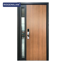 Portes de sécurité modernes en bois de Foshan Rogenilan, portes extérieures, porte d'entrée en aluminium pour maison