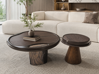 Ensemble de tables d'appoint modernes en noyer avec incrustation de pierre décorative et design de cadre arrondi pour mobilier de salon de luxe, usine OEM