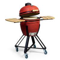 Barbecue Kamado en céramique de 23 pouces avec roues, étagères latérales pliables, finition émaillée texturée