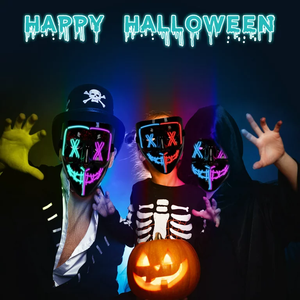 <span class=keywords><strong>Masque</strong></span> lumineux à LED pour Halloween Vente en gros Meilleur vendeur Masques de fête pour mascarade LED multicolore rougeoyante Cadeaux d'Halloween - Product Image 2