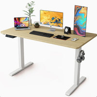 Bureau debout électrique à mémoire de forme de 120 cm de large avec étagère, surface en bois, métal anti-collision, levage et crochet latéral pour sac
