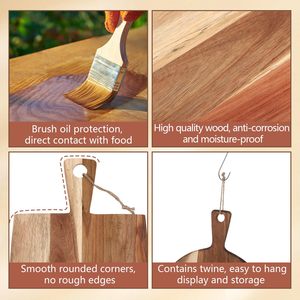 Tabla de servir de madera de acacia cuadrada y redonda con asa para cortar pizza, pan y carne. - Product Image 5