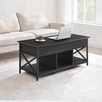 Table basse fonctionnelle relevable avec un design en acier noir en forme de X pour le salon