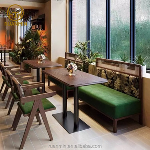 Sofá stand estilo U, cojín de asiento de cuero estampado, <span class=keywords><strong>muebles</strong></span> temáticos de restaurante tailandés, juego de <span class=keywords><strong>muebles</strong></span> de mesa de centro y silla - Product Image 3