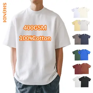 Lüks kalın yaka 400GSM ağır T-Shirt Vintage Unisex erkekler boy % 100% pamuk artı boyutu rahat T shirt