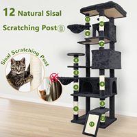Arbre à Chat en Gros Pas Cher Multi-Niveaux Gris Foncé Moderne, Grande Plateforme à Base Large avec Condo et Poteaux à Griffer