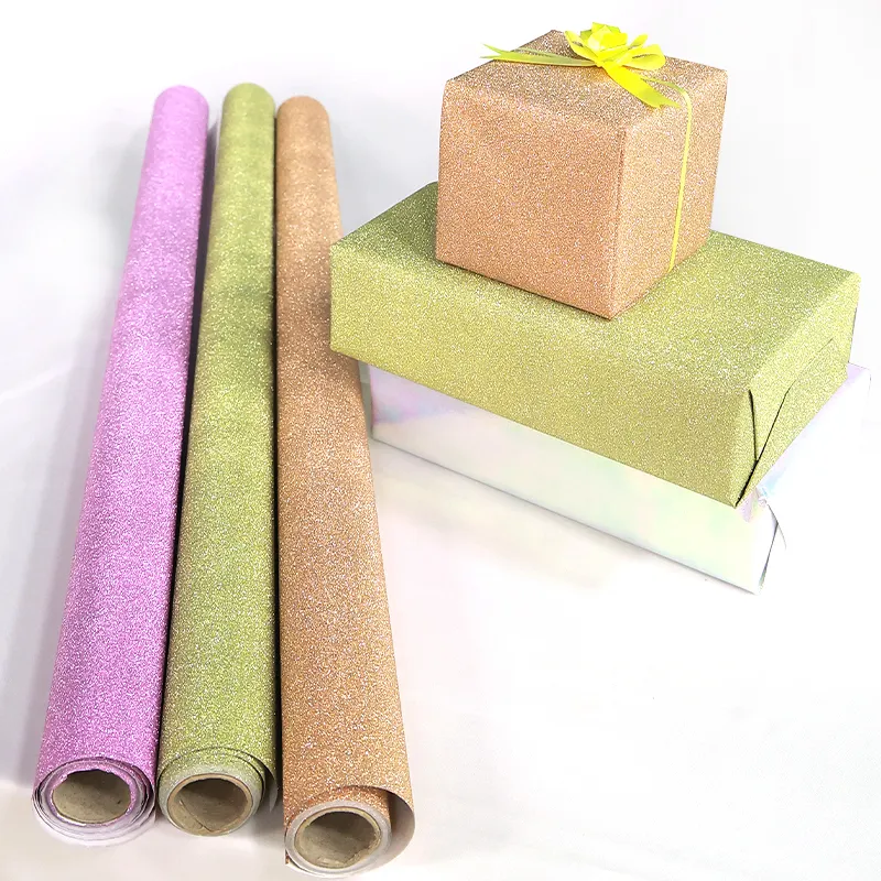 Custom Design Rol Papier Rolletjes Glitter Poeder Afdrukken Kerst Inpakpapier Boeket