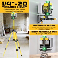Niveau laser vert 4D à 16 lignes, rotation automatique à 360 degrés, outil de nivellement haute précision pour batteries