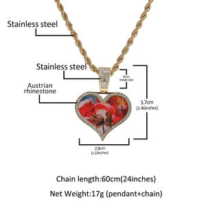 Bracciale Hip Hop Iced Punk con Ciondolo Memoria Placcato Oro, Catena Cubana da 9mm, Foto e Cuore con Zirconi per Gioielli Personalizzati - Product Image 6