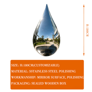 Sculpture en acier inoxydable poli miroir, sculptée à la main, en forme de goutte d'eau, taille personnalisée, art métallique moderne, statue, couleur personnalisée, pour extérieur, jardin - Product Image 4
