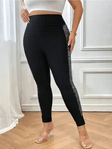 Women's <strong>Plus</strong>-<strong>size</strong> Elegant Stretch <strong>Leggings</strong> Fashion <strong>Sequin</strong> Side Seam Slim Pants