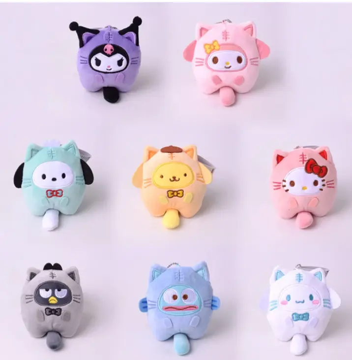 Botu 20 Stuks/partij Kawaii Sanrioed Knuffels Cosplay Tijger Kuromi Melodie Hond Zachte Knuffels Poppen Kleine Hanger Voor Kind