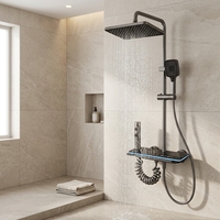 Système de douche pluie intelligent en aluminium brossé avec touches piano, affichage numérique LED, pommeau de douche thermostatique et barre coulissante