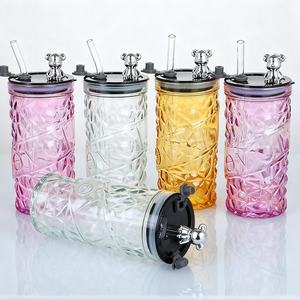 Tasses <span class=keywords><strong>à</strong></span> <span class=keywords><strong>eau</strong></span> en verre d'ours Tasses <span class=keywords><strong>à</strong></span> boire minces de grande capacité de haute qualité avec couvercles Tasse en verre avec paille Tasses <span class=keywords><strong>à</strong></span> lait avec couvercle - Product Image 2