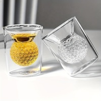 Verres à shot double paroi en borosilicate transparent pour tequila, liqueur, cocktail, whisky, en forme de mini balle de golf, pour bar, cadeau