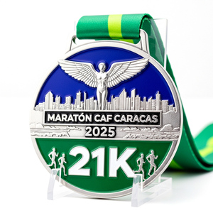Médaille de marathon CAF <span class=keywords><strong>Caracas</strong></span> en émail souple, gravée à la presse, avec relief 3D Aile de la Victoire, placage argent mat et fond bicolore - Product Image 1