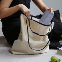 Sac de courses en toile pour femme, personnalisé, style français, doux, décontracté, avec passepoil contrastant, en tissu de coton