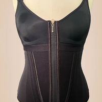 Corset taille gilet avec soutien-gorge extrême Latex noir Jersey Standard adultes tricoté Shapers réduisant les vêtements avec fermeture éclair lavage à la main